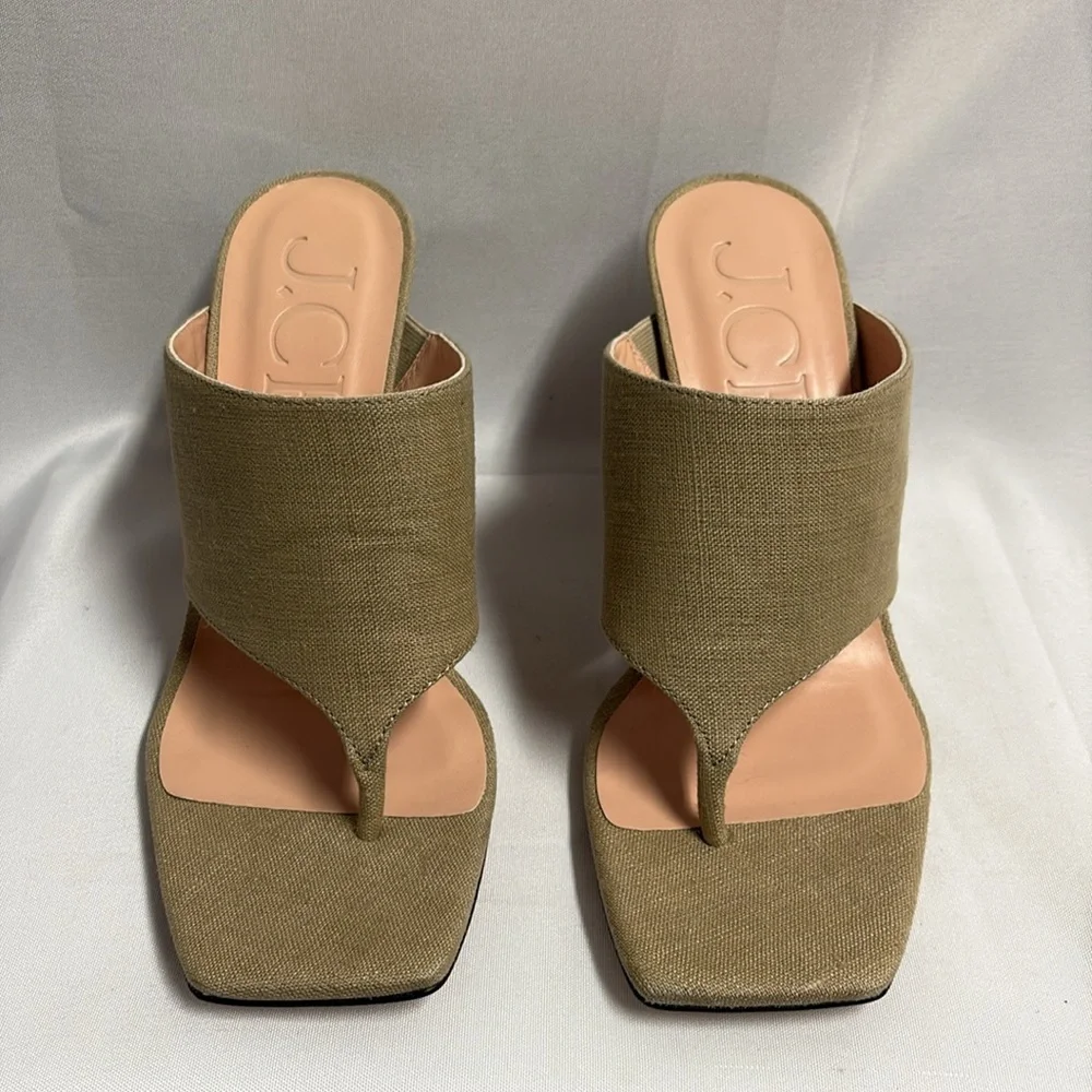J. Crew Rounded Heel Thong Sandal in Linen Honey Brown/Tan Size 8 NWOB - Picture 3 of 8